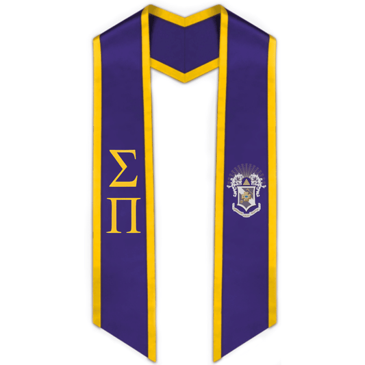 Sigma Pi Trimmed Greek Lettered Graduation Stole W/ Crest - Graduation Gown