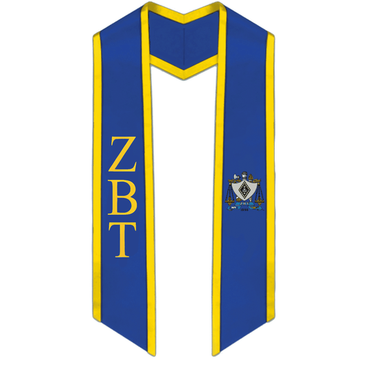 Zeta Beta Tau Trimmed Greek Lettered Graduation Stole w/ Crest - Graduation Gown