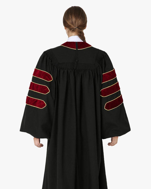 Deluxe Doctoral Academic Gown Only - Scarlet with Gold Piping - Graduation Gown