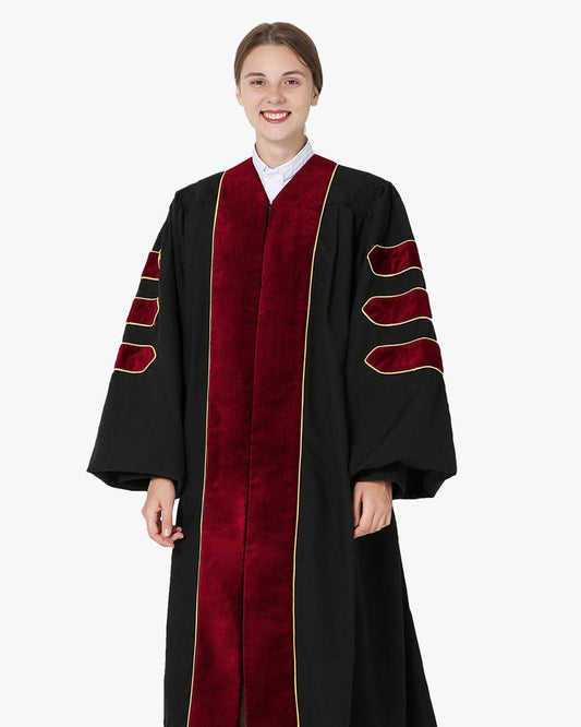 Deluxe Doctoral Academic Gown Only - Scarlet with Gold Piping - Graduation Gown