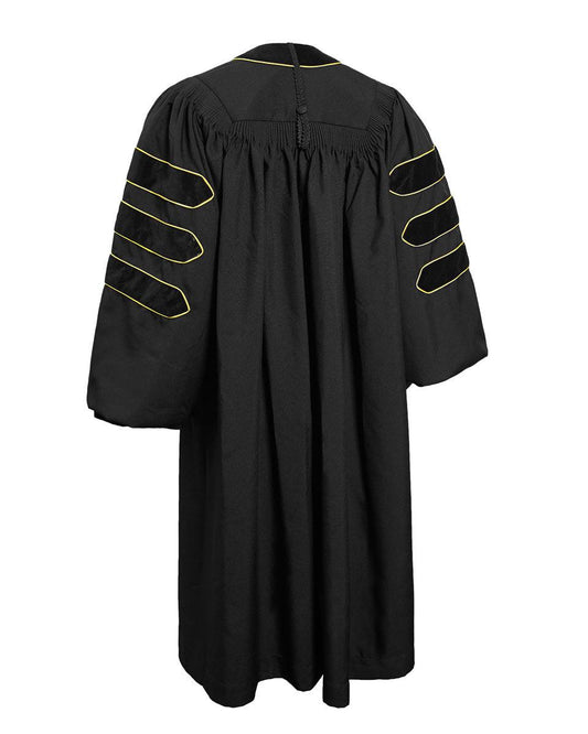 Deluxe Doctoral Gown Tam - Black Trim with Gold Piping - Graduation Gown