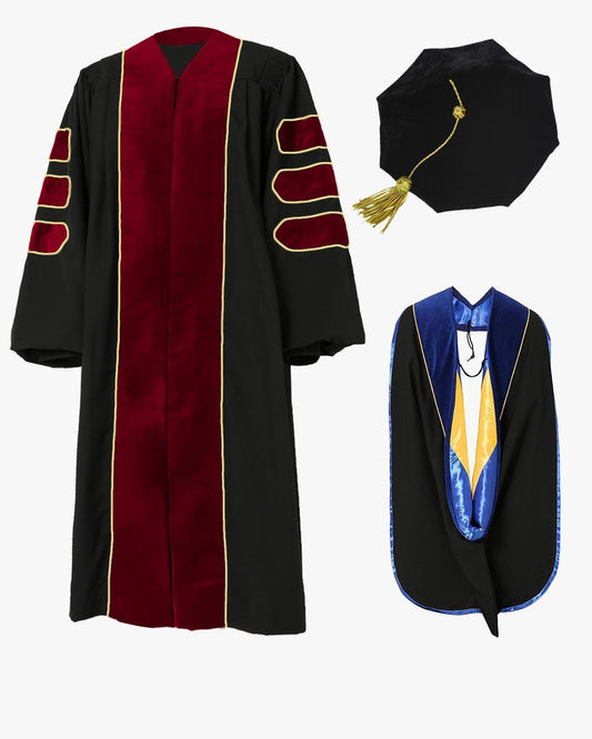 Deluxe Doctoral Tam, Gown & Hood Package - Scarlet - Graduation Gown