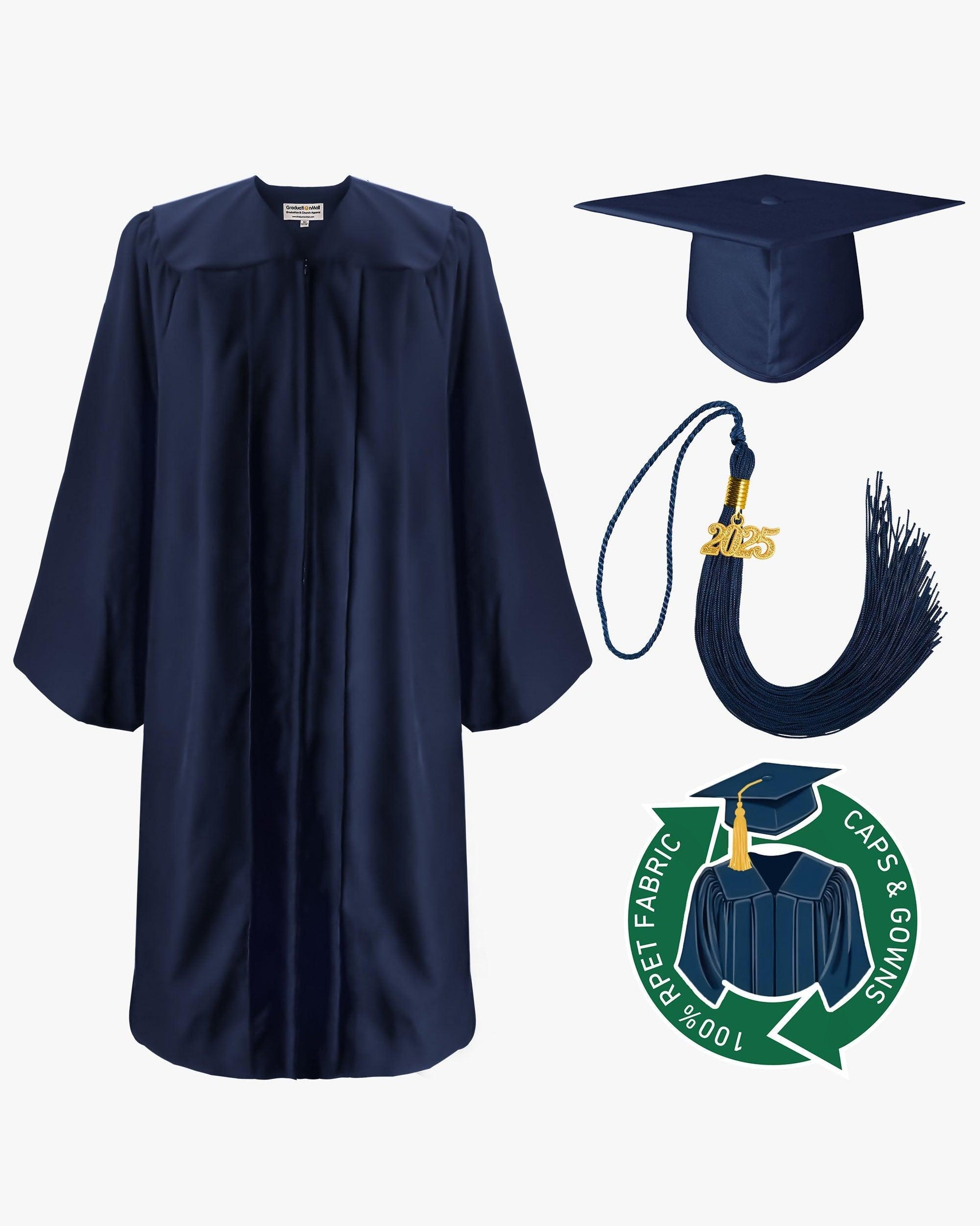 100% Recycled Material High School Graduation Cap and Gown with Pockets - 3 Colors Available - Graduation Gown