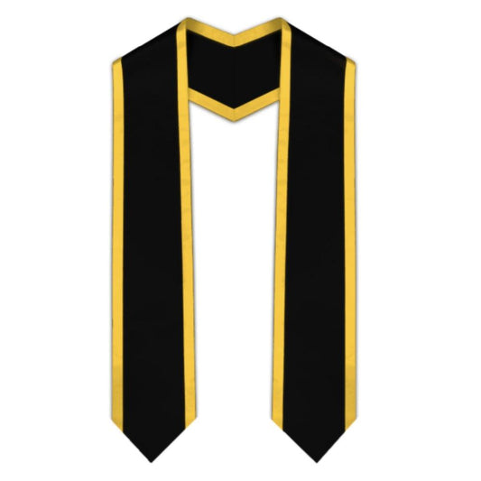 Black Pointed Graduation Stole with Gold Trim - Graduation Seller