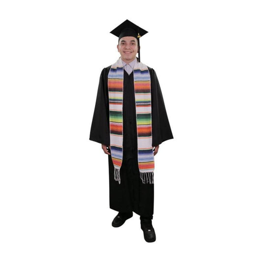 White Mexican Serape Graduation Stole/Sash - Graduation Gown 