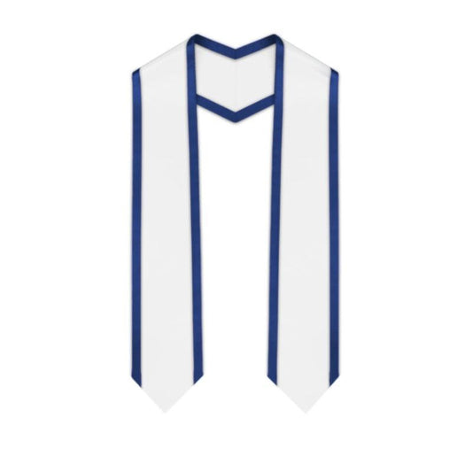 White Pointed Graduation Stole with Royal Blue Trim - Graduation Seller