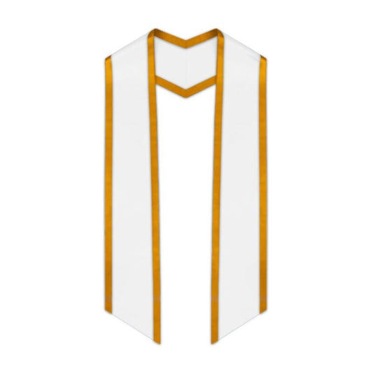 White Slanted Graduation Stole with Antique Gold Trim - Graduation Seller