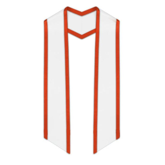 White Slanted Graduation Stole with Orange Trim - Graduation Seller