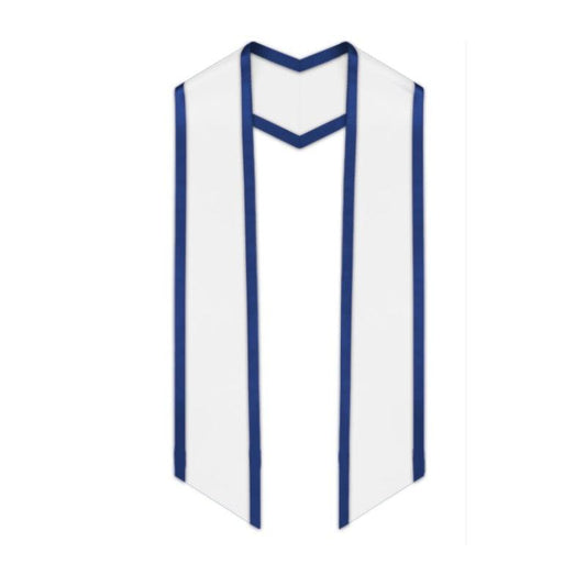 White Slanted Graduation Stole with Royal Blue Trim - Graduation Seller
