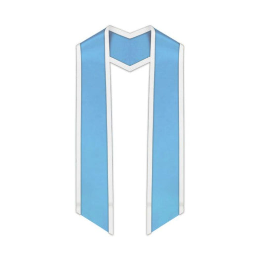 Light Blue Slanted Graduation Stole with White Trim - Graduation Seller