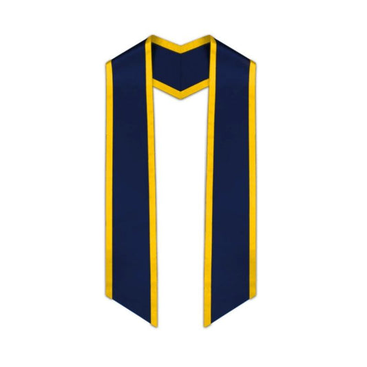 Navy Blue Slanted Graduation Stole with Gold Trim - Graduation Seller