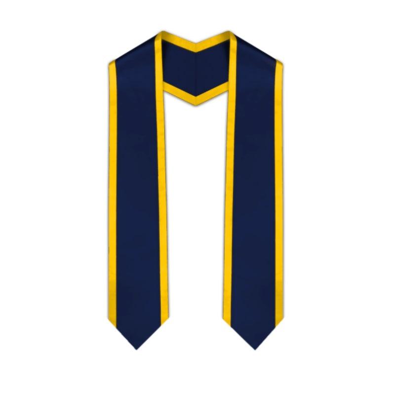 Navy Pointed Graduation Stole with Gold Trim - Graduation Seller