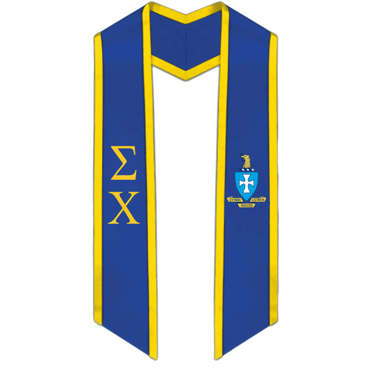 Sigma Chi Trimmed Greek Lettered Graduation Stole W/ Crest - Graduation Gown 