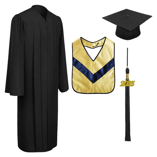 Matte Black Associates Cap, Gown & Hood Package - Graduation Gown 