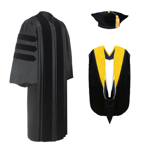Deluxe Doctoral Graduation Tam, Gown & Hood Package - Graduation Gown 