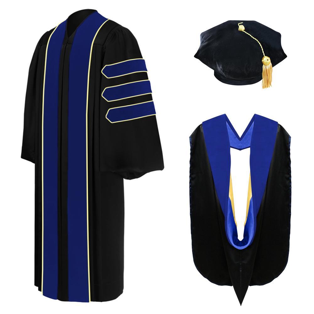 Deluxe PhD Doctoral Graduation Tam, Gown & Hood Package - PhD Blue - Graduation Gown 