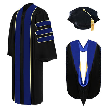 Deluxe PhD Doctoral Graduation Tam, Gown & Hood Package - PhD Blue - Graduation Gown 