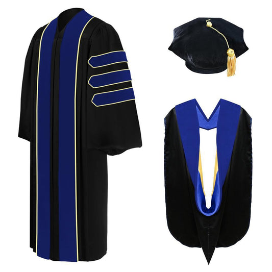 Deluxe PhD Doctoral Graduation Tam, Gown & Hood Package - PhD Blue - Graduation Gown 