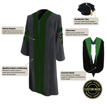 Custom Classic Doctoral Gown, Tam and Hood Package for UC Berkeley - Graduation Gown 