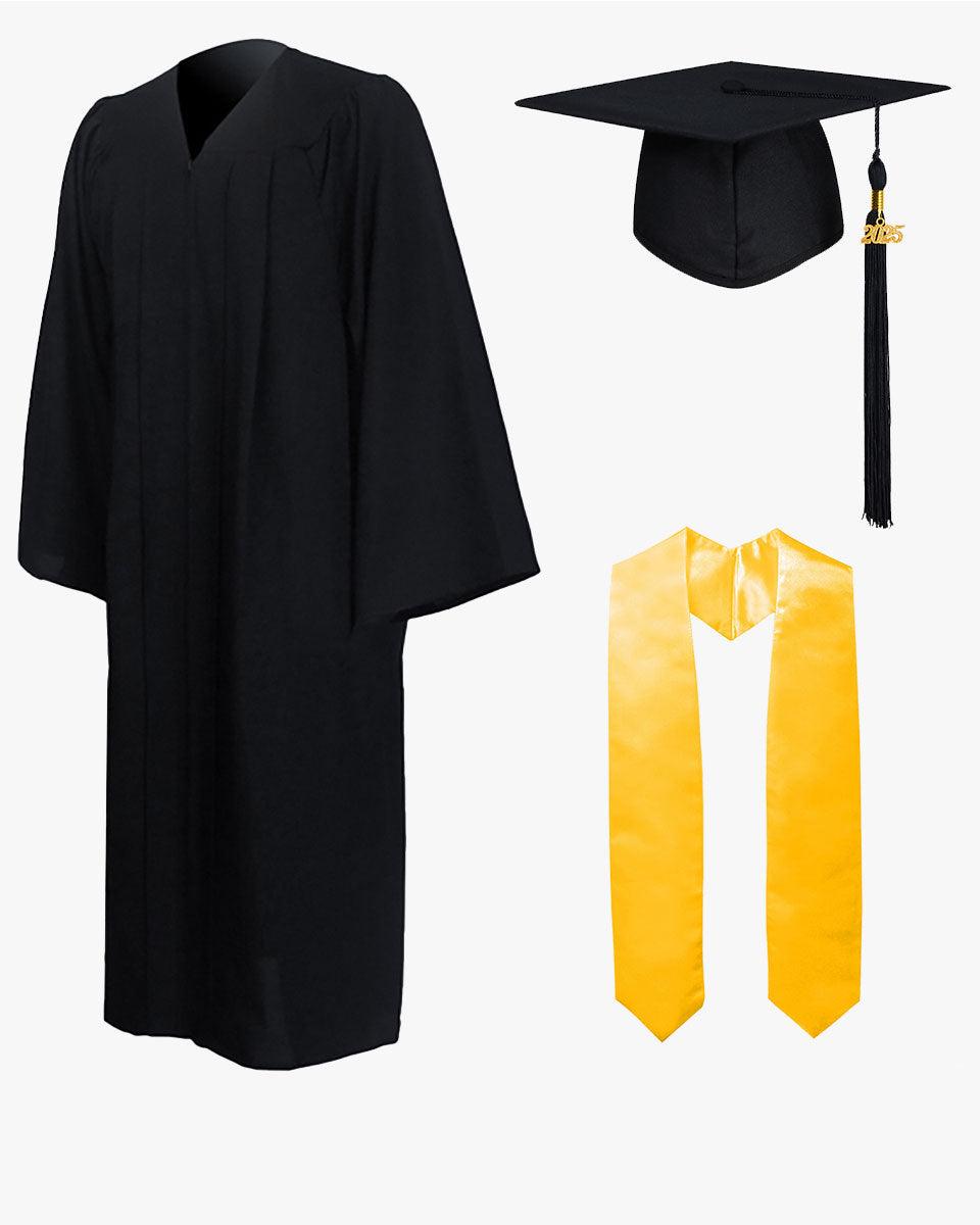 High School Premium Matte Graduation Cap, Gown, Tassel & Stole Package - Graduation Gown 
