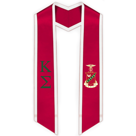 Kappa Sigma Trimmed Greek Lettered Graduation Stole w/ Crest - Graduation Gown 