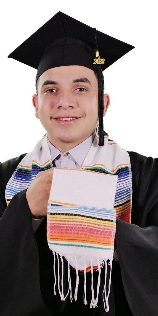 White Mexican Serape Graduation Stole/Sash - Graduation Gown 