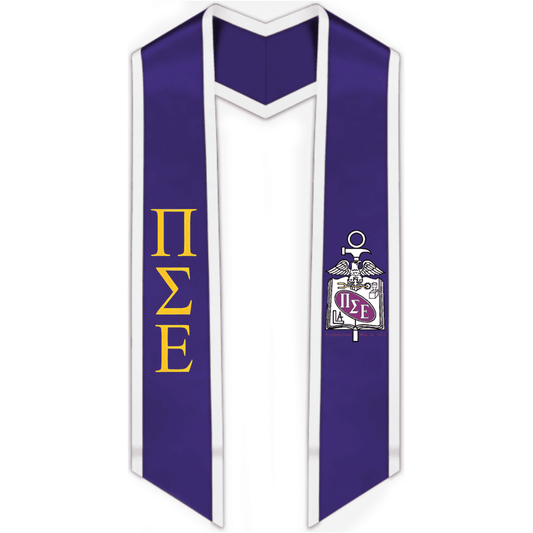Pi Sigma Epsilon Trimmed Greek Lettered Graduation Stole w/ Crest - Graduation Gown 
