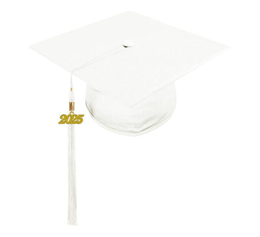 Shiny White High School Cap & Tassel - Graduation Gown 