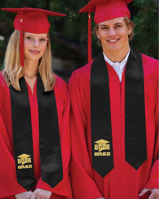 Class of 2025 Adults Imprinted Graduation Stoles with Classic End - 2 Colors Available - Graduation Gown 