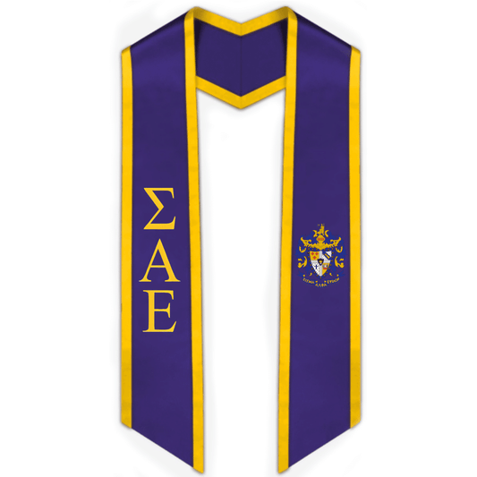 Sigma Alpha Epsilon Trimmed Greek Lettered Graduation Stole W/ Crest - Graduation Gown 
