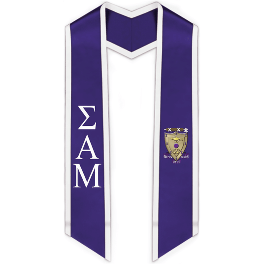 Sigma Alpha Mu Trimmed Greek Lettered Graduation Stole W/ Crest - Graduation Gown 