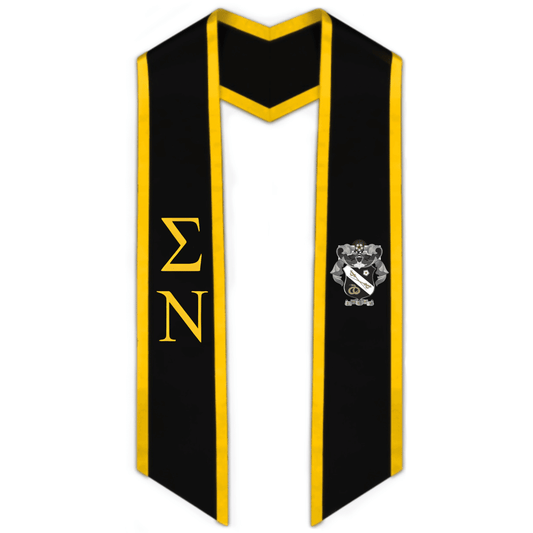 Sigma Nu Trimmed Greek Lettered Graduation Stole W/ Crest - Graduation Gown 