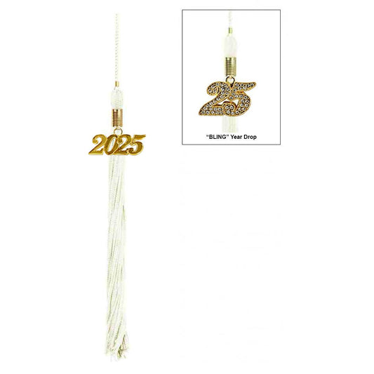 Shiny White High School Cap & Tassel - Graduation Gown 
