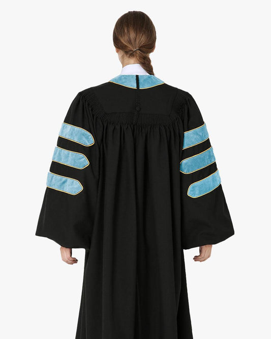 Deluxe Doctoral Academic Gowns - Light Blue with Gold Piping - Graduation Gown 