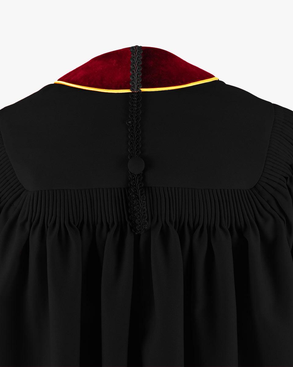 Deluxe Doctoral Graduation Gown and Cap Tam - Scarlet Trim with Gold Piping - Graduation Gown 
