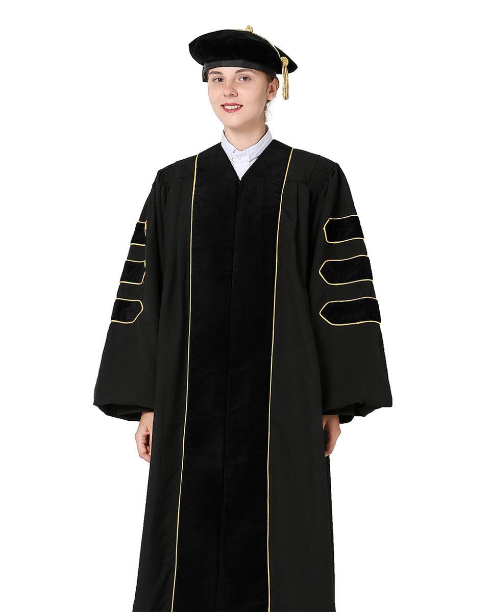 Deluxe Doctoral Tam, Gown & Hood Package - Black - Graduation Gown 