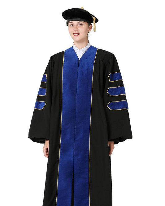 Deluxe Doctoral Tam, Gown & Hood Package - Phd Blue - Graduation Gown 