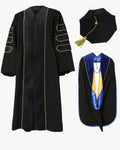 Deluxe Doctoral Tam, Gown & Hood Package - Black - Graduation Gown 