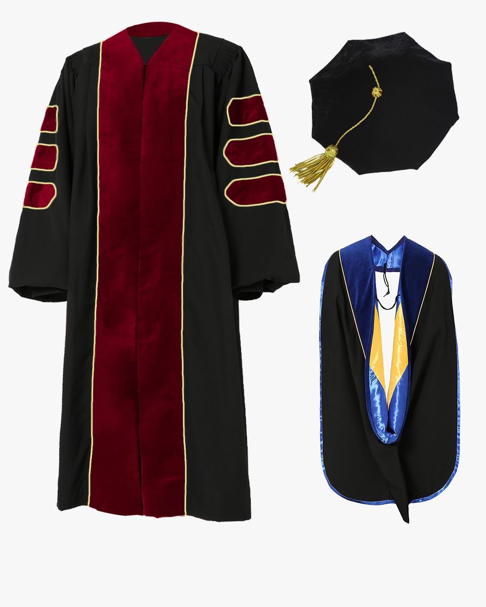 Deluxe Doctoral Tam, Gown & Hood Package - Scarlet - Graduation Gown 
