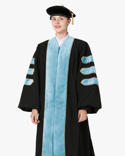 Deluxe Doctoral Tam, Gown & Hood Package - Light Blue - Graduation Gown 