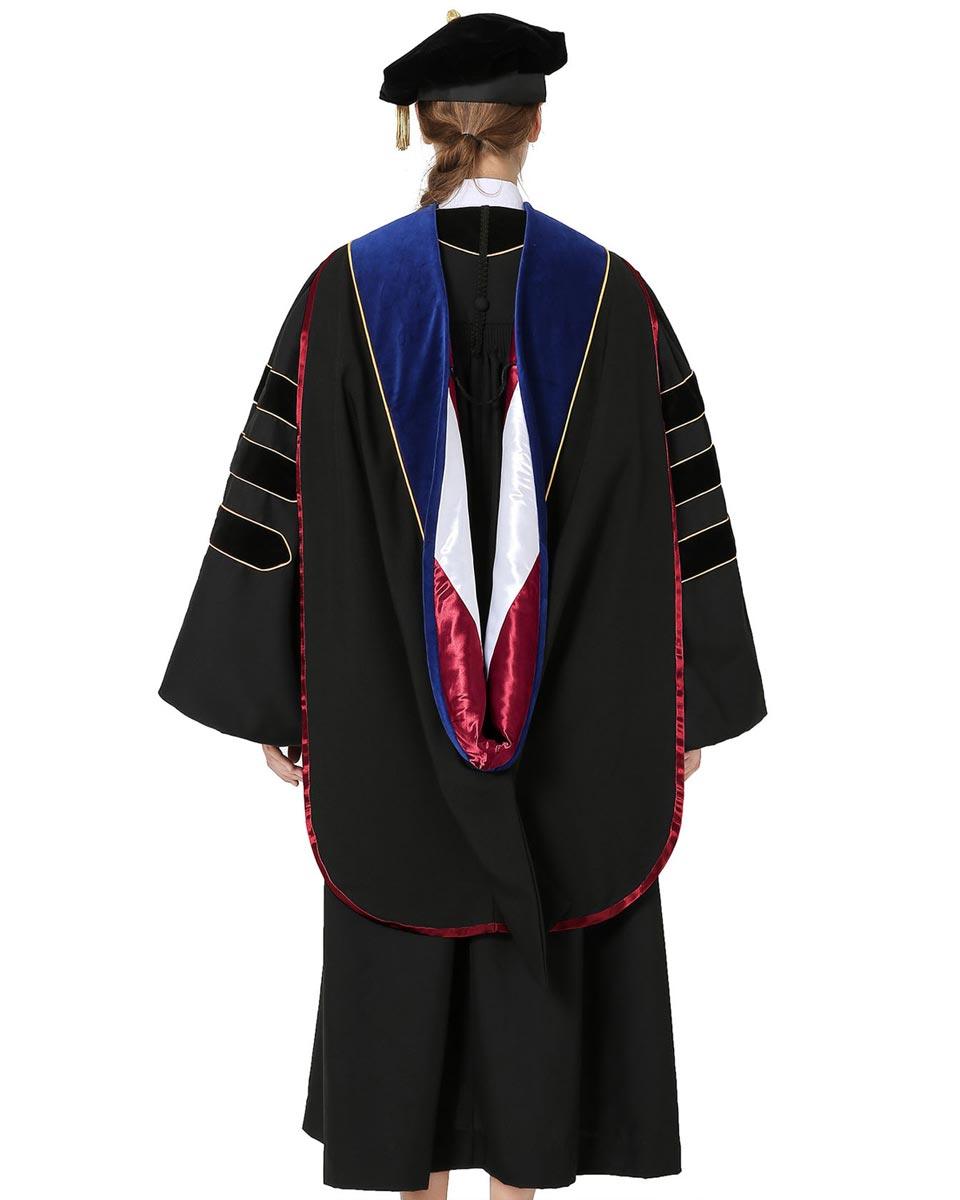 Deluxe Doctoral Tam, Gown & Hood Package - Black - Graduation Gown 