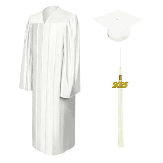Shiny White Elementary Cap & Gown - Graduation Gown 
