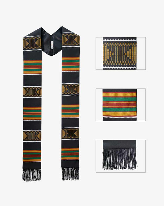 Kente Graduation Stole with Black Tassel - Graduation Gown 